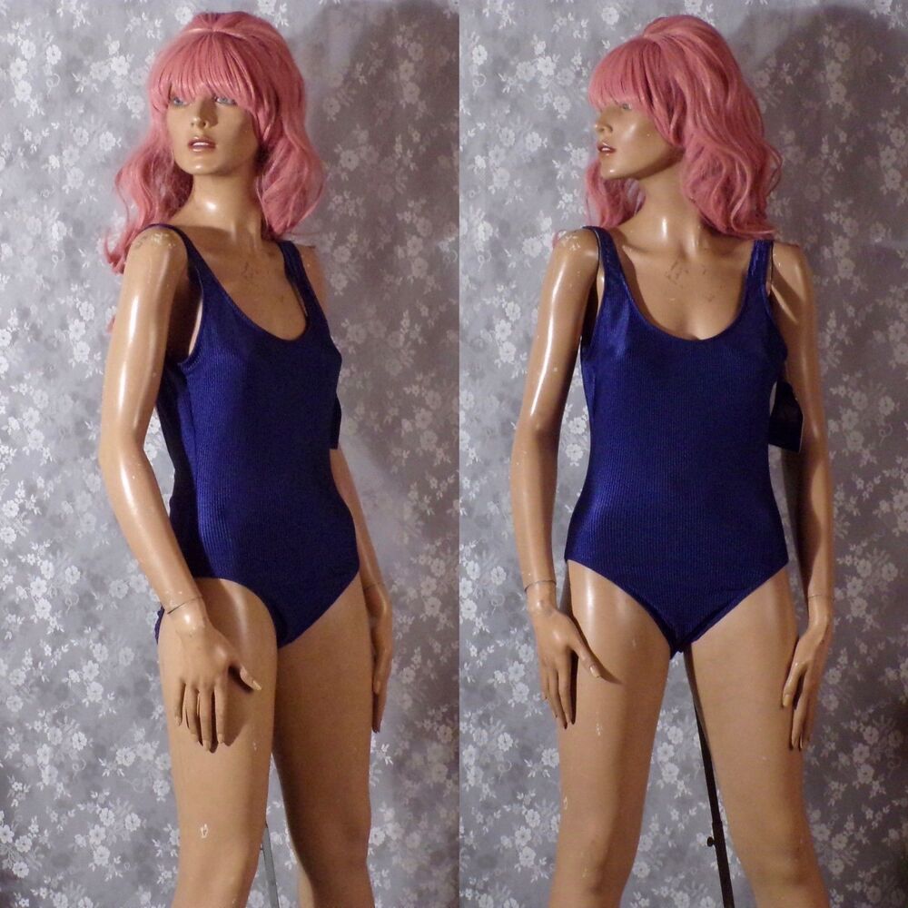 Vintage 80s Jantzen Navy Blue Swimsuit Size Medium 1980s Retro Scoop Back NWT
